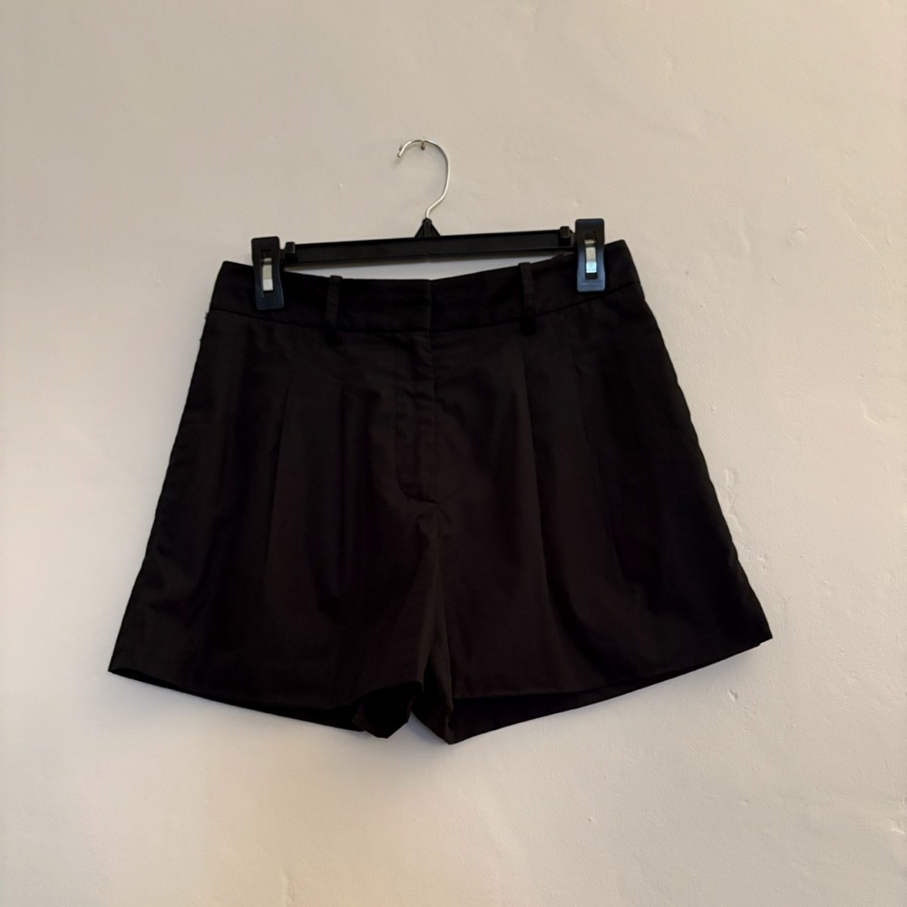 TWP Black Tailored Pleated Shorts Cotton High-Waisted Size 4